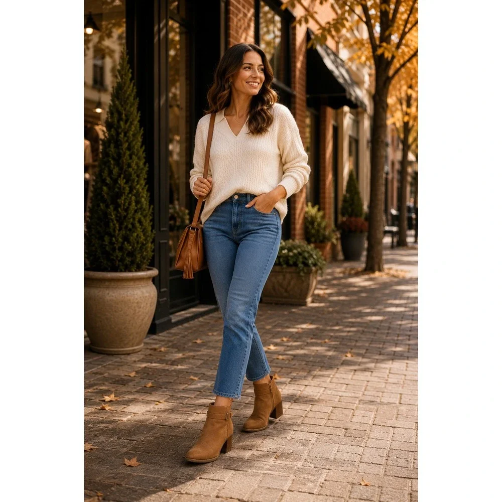 Vionic Upton Tan Leather Ankle Boots Block Heel Buckle Zip Women's 8